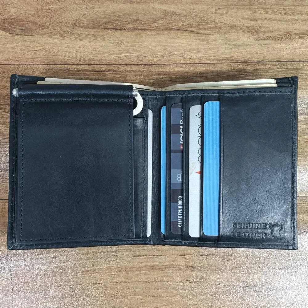 Genuine Leather Money Clip Wallet, Slim Bifold Card Holder